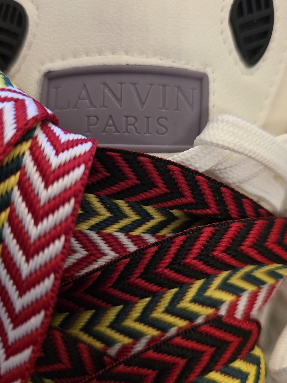 UNISEX LANVIN PARIS Sneakers Sz 40 with Bold Red, Yellow & Black Chevron Laces